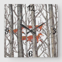 Red Fox Foxes Gray Winter Forest Clock