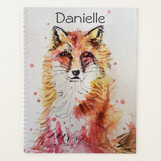 Red Fox foxes Waterverf Kunstschattig meisje Planner (Voorkant)