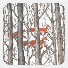 Red Fox Foxes Woodland Forest Grey Black Sticker
