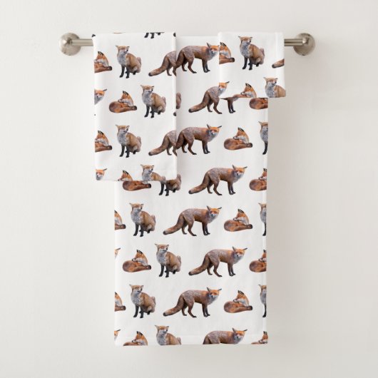 Red Fox Frenzy Bathroom Towel Set Bad Handdoek (Insitu)