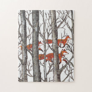 Red Fox Gray Forest Bossen Jigzaag Puzzle Moeilijk Legpuzzel