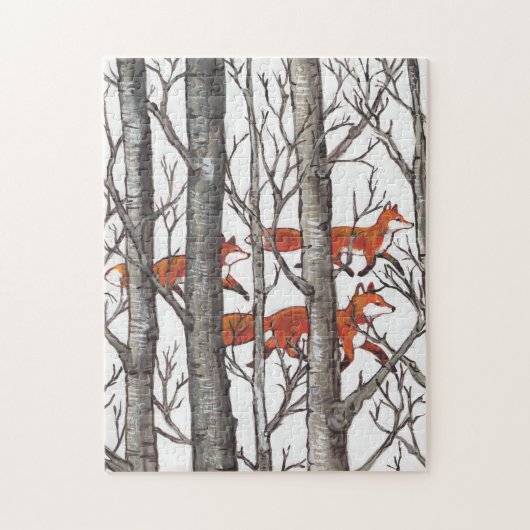 Red Fox Gray Forest Bossen Jigzaag Puzzle Moeilijk Legpuzzel (Verticaal)