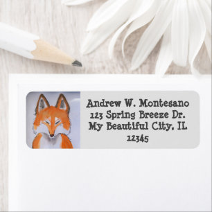 Red Fox Gray Wildlife Animal Art personaliseren Etiket