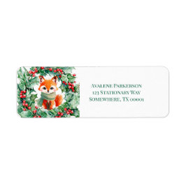 Red Fox Green Berries Baby shower Adreslabel Etiket