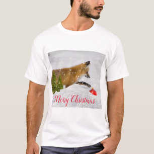 Red Fox Hunting kerstversiering in sneeuw T-shirt