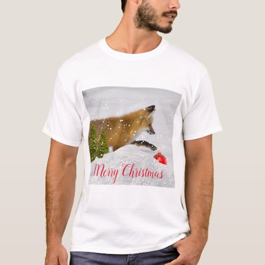 Red Fox Hunting kerstversiering in sneeuw T-shirt (Voorkant)