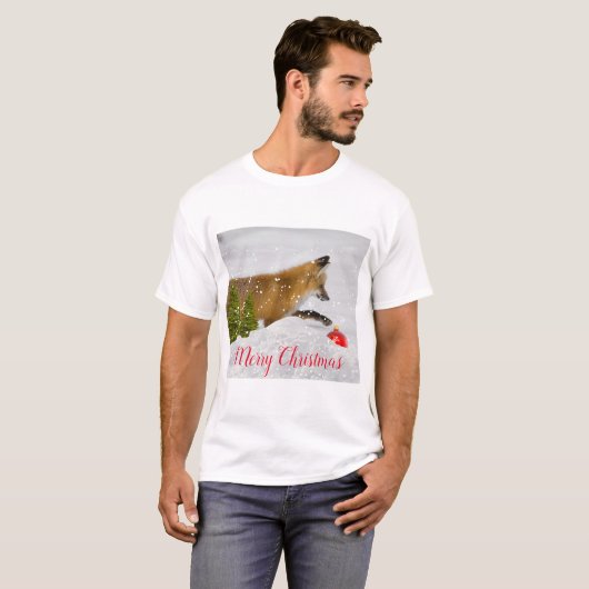 Red Fox Hunting kerstversiering in sneeuw T-shirt (Voorkant volledig)