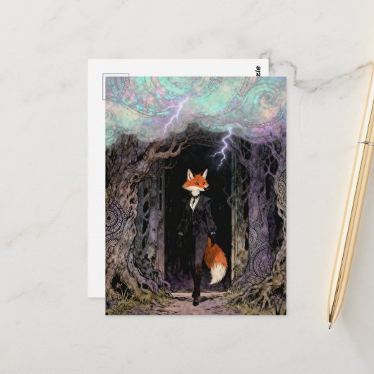 Red Fox in a Suit Forest Thunderstorm Briefkaart (Voorkant / Achterkant in situ)
