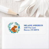 Red Fox in Blue Floral Wreatreturn Address Etiket (Insitu)