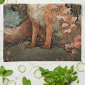 Red Fox in de herfsttuin William Morris Style Theedoek (Gevouwen)