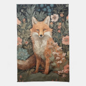 Red Fox in de herfsttuin William Morris Style Theedoek (Verticaal)