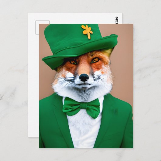 Red Fox in een Green St. Patrick's Day Suit Briefk Briefkaart (Voorkant / Achterkant)
