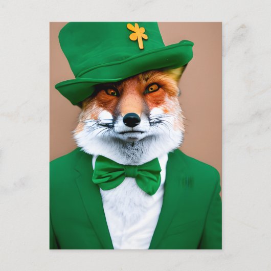 Red Fox in een Green St. Patrick's Day Suit Briefk Briefkaart (Voorkant)
