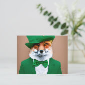 Red Fox in een Green St. Patrick's Day Suit Briefkaart (Staand voorkant)