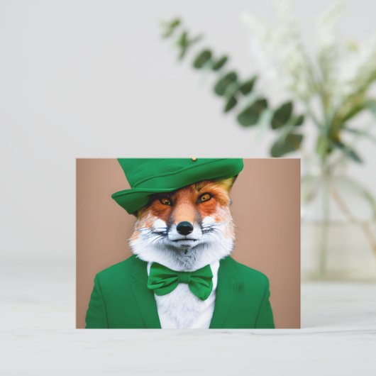 Red Fox in een Green St. Patrick's Day Suit Briefkaart (Staand voorkant)
