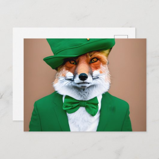 Red Fox in een Green St. Patrick's Day Suit Briefkaart (Voorkant / Achterkant)