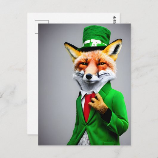 Red Fox in een Green St. Patrick's Day Suit Briefkaart (Voorkant / Achterkant)