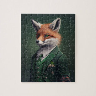 Red Fox in een Green St. Patrick's Day Suit Jigzaa Legpuzzel