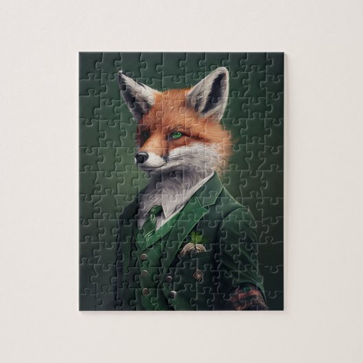 Red Fox in een Green St. Patrick's Day Suit Jigzaa Legpuzzel (Verticaal)