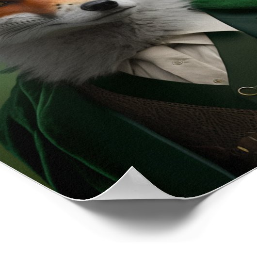 Red Fox in een Green St. Patrick's Day Suit Poster (Hoek)