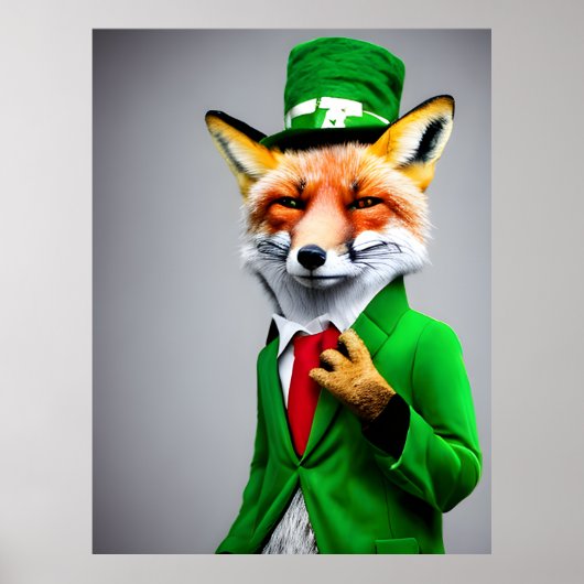 Red Fox in een Green St. Patrick's Day Suit Poster (Voorkant)