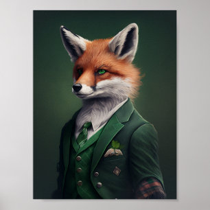 Red Fox in een Green St. Patrick's Day Suit Poster