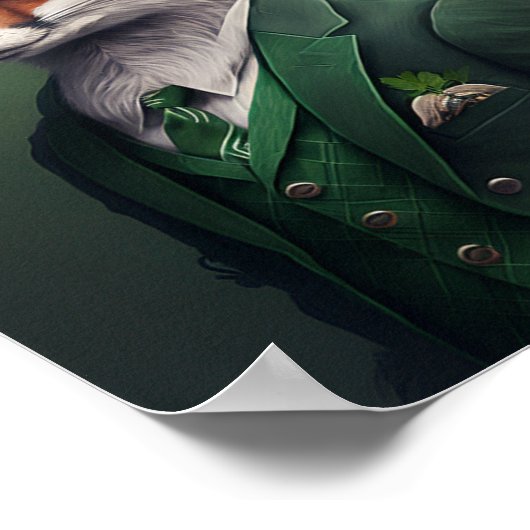 Red Fox in een Green St. Patrick's Day Suit Poster (Hoek)