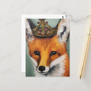 Red Fox in een kroon Briefkaart