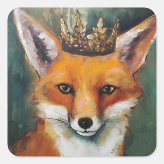 Red Fox in een kroon Vierkante Sticker (Voorkant)