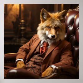 Red Fox in een pak en Stropdas Luxe Fotografie Poster