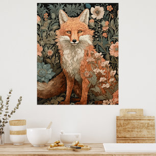 Red Fox in een Victoriaans Engelse tuin Poster