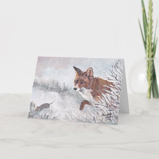 Red Fox in het Snow Wildlife Art Wenskaart Kaart (Voorkant)