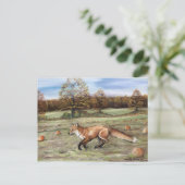 Red Fox in Pumpkin Patch Art Pastel Painting Briefkaart (Staand voorkant)