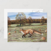 Red Fox in Pumpkin Patch Art Pastel Painting Briefkaart (Voorkant / Achterkant)