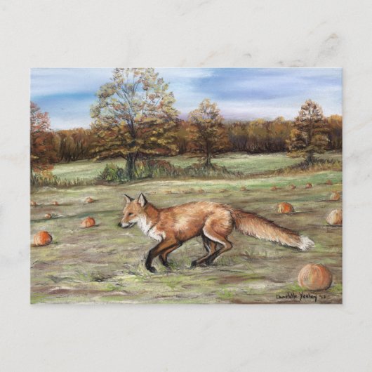 Red Fox in Pumpkin Patch Art Pastel Painting Briefkaart (Voorkant)