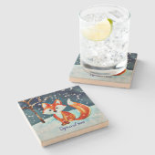 Red Fox in sneeuw Stenen Onderzetter (Zijkant)