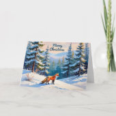 Red Fox in Sneeuw Winter Landschap Vrolijk Kerstfe Feestdagen Kaart (Voorkant)