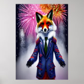 Red Fox in uniform en vuurwerk | AI Art Poster (Voorkant)