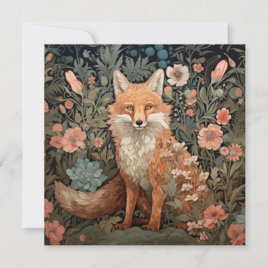 Red Fox in William Morris Style Bloemtuin Kaart (Voorkant)