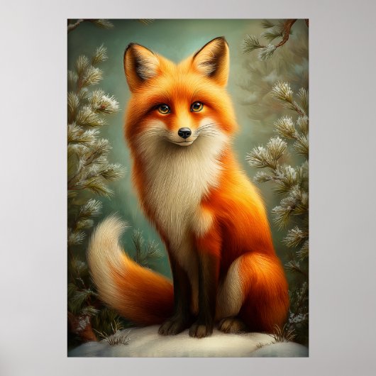Red fox in winter forest poster (Voorkant)