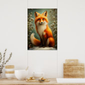 Red fox in winter forest poster (Keuken)