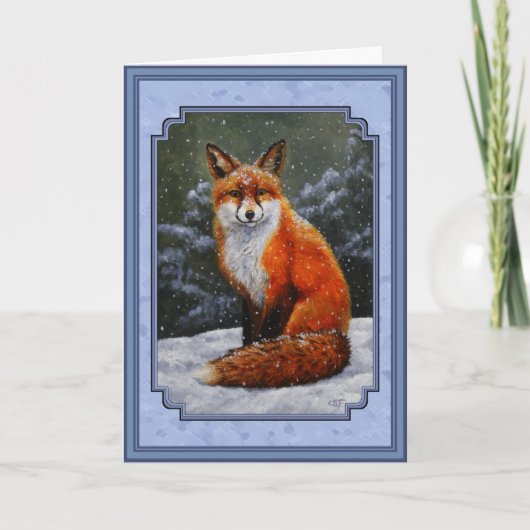 Red Fox in Winter Snow Blue Feestdagen Kaart (Voorkant)