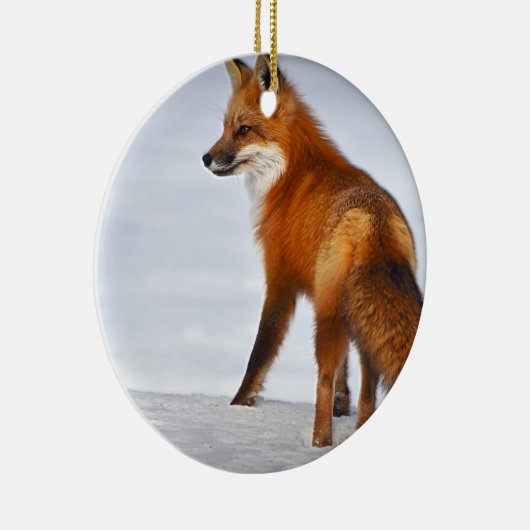 Red Fox in Winter Snow Keramisch Ornament (Rechts)