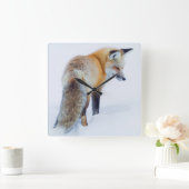 Red Fox in Winter Vierkante Klok (Huis)