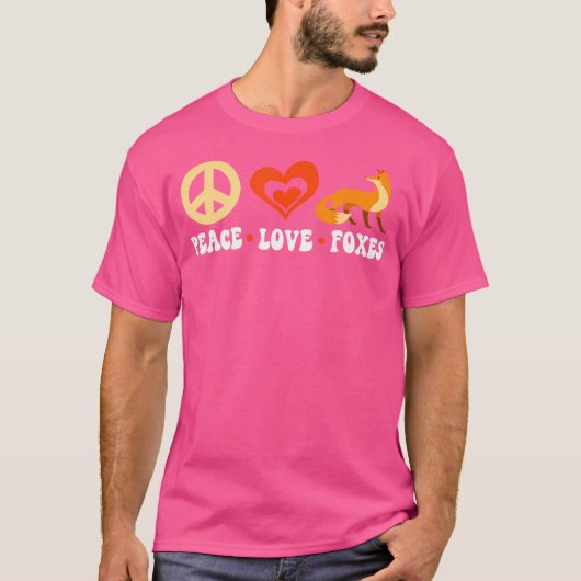 Red Fox Kawaii Peace Love Foxes T-shirt (Voorkant)