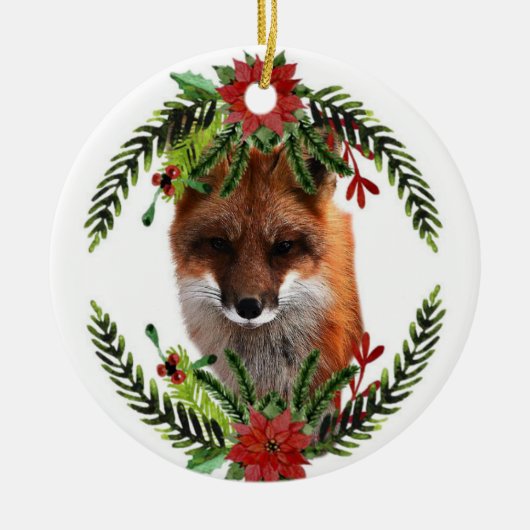 Red Fox Kerstmis Wildlife Ornament, tweezijdig Keramisch Ornament (Voorkant)
