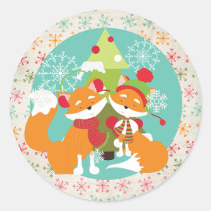 Red Fox Kerstvakantie Ronde Sticker