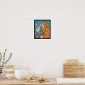 Red Fox Kit and Cat Poster, Original Animal Art Poster (Keuken)
