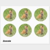 Red Fox Kit in gras nabij den den Ronde Sticker (Vel)
