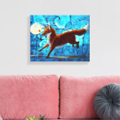 Red Fox Kitsune Surreal Fantasy op Blauw Canvas Afdruk (Insitu (Woonkamer))